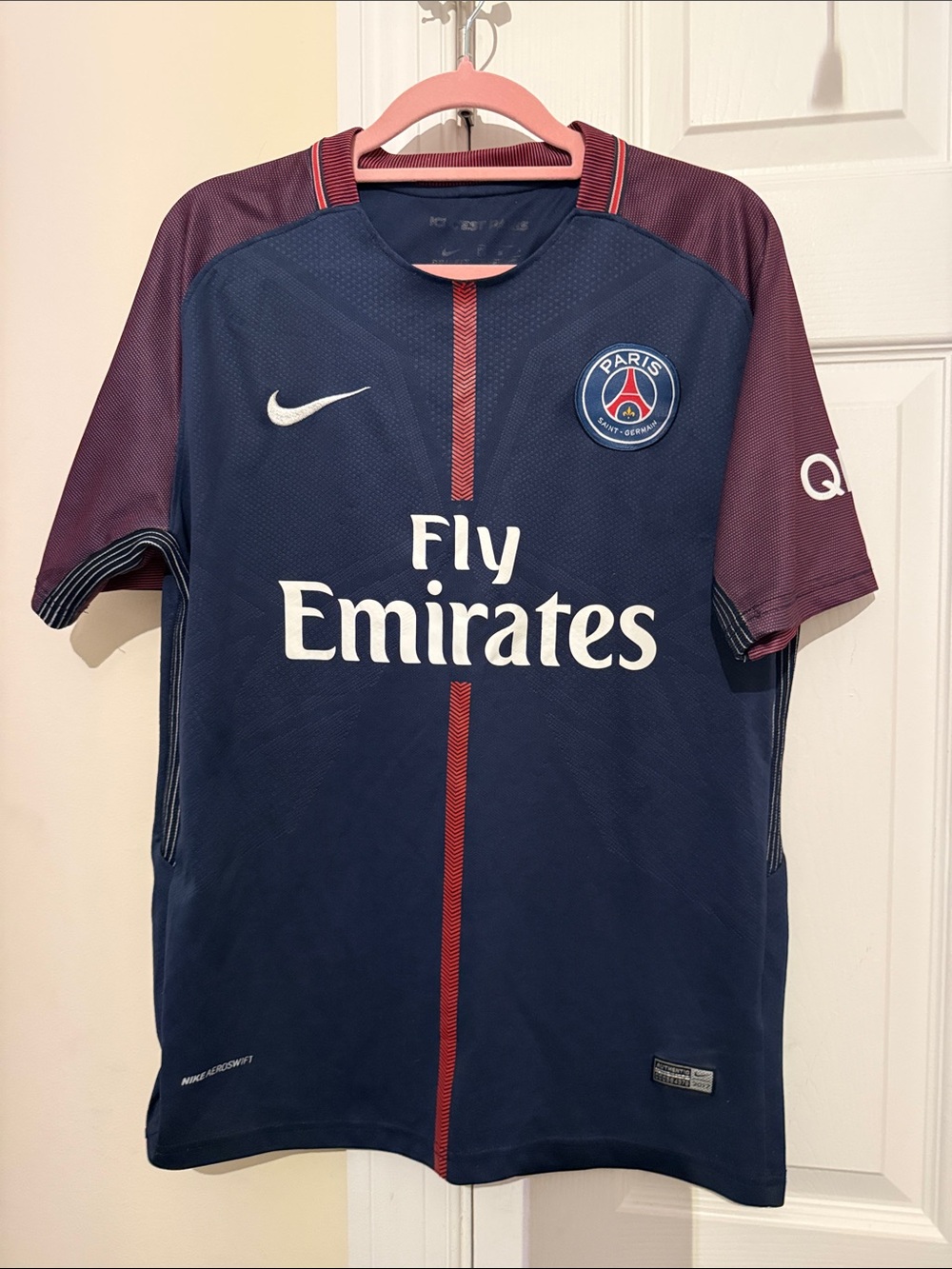 Nike PSG Navy and Burgundy Fly Emirates Men's Jersey